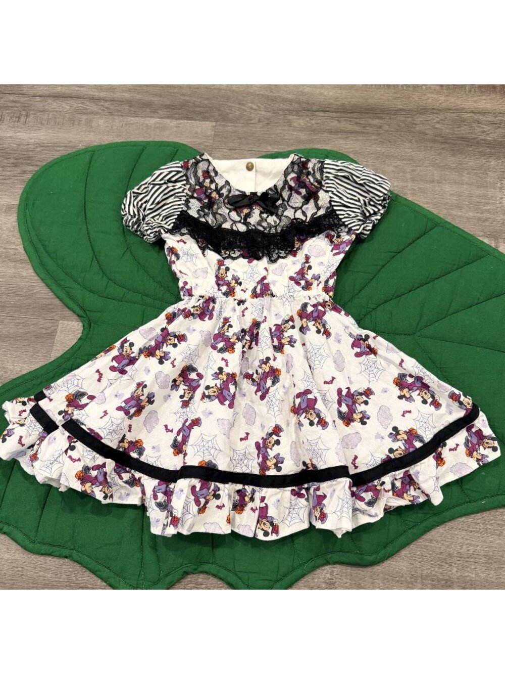 Handmade Disney Halloween Mickey Mouse Puff Sleeves Lace Ruffle Dress Girls 3/4
